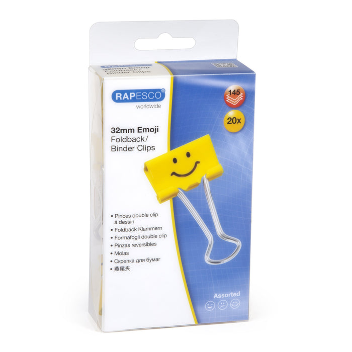 Best Value Rapesco 1354 Foldback Clips - 32mm Bright Yellow Emoji Clips (Box of 20)