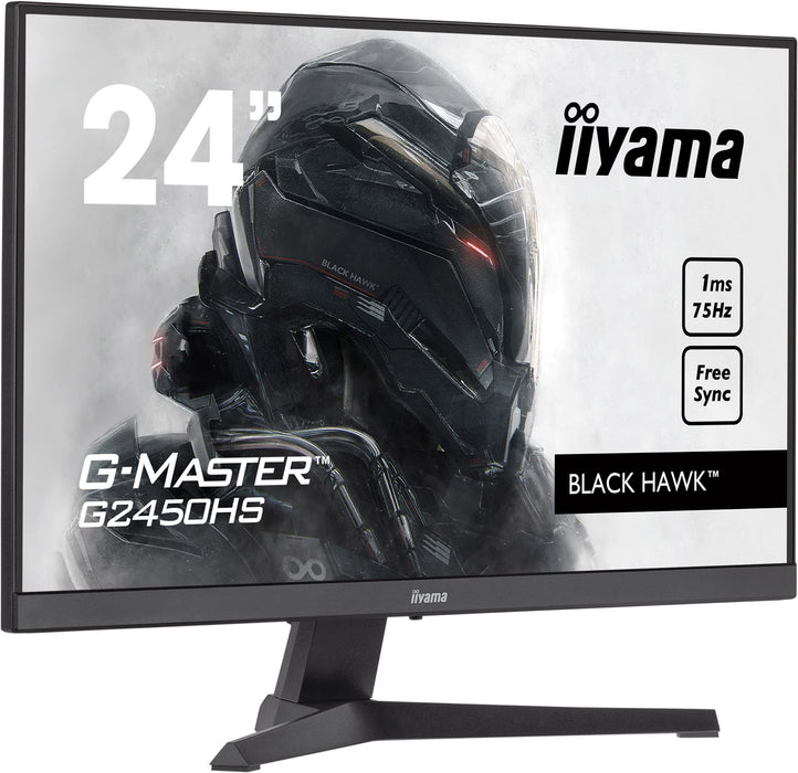 iiyama G-MASTER Black Hawk G2450HS-B1 - LED monitor - 24" (23.8" viewable) - 1920 x 1080 Full HD (1080p) @ 75 Hz - VA - 250 cd/m² - 3000:1 - 1 ms - HDMI, DisplayPort - speakers - matte black