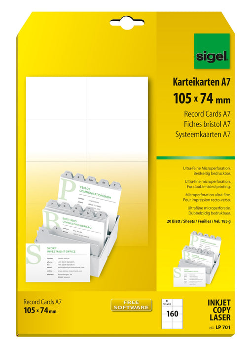 Sigel Business Cards 185 gsm White Pack of 20 Sheets of 8 Cards