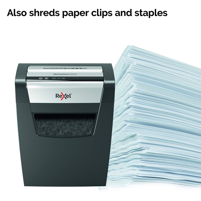 Best Value Rexel Momentum X312 Cross Cut Paper Shredder, Shreds 12 Sheets, 23 Litre Bin, Black, 2104572