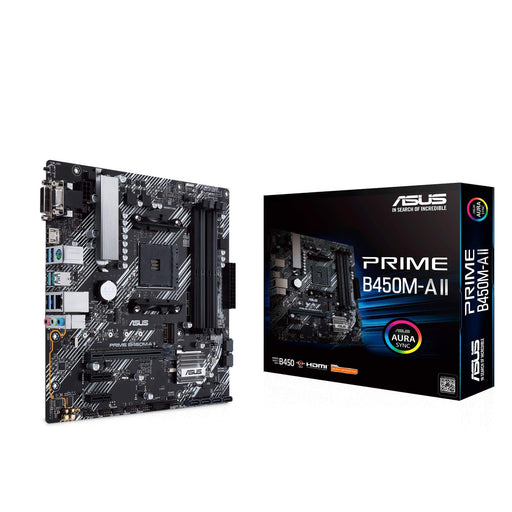 ASUS PRIME B450M-A II - Motherboard - micro ATX - Socket AM4 - AMD B450 Chipset - USB 3.2 Gen 1, USB 3.2 Gen 2 - Gigabit LAN - onboard graphics (CPU required) - HD Audio (8-channel)