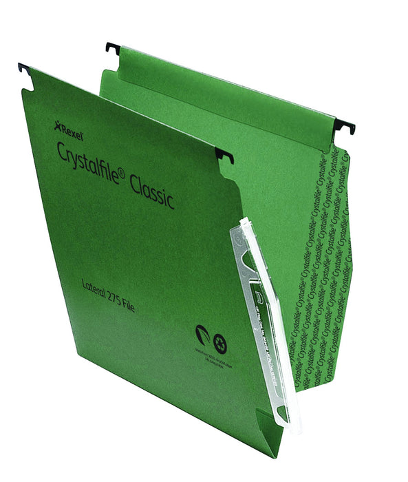 Best Value Rexel 78652 Crystalfile Classic 275 Lateral Suspension File, 150 Sheet Capacity, 15 mm V-Base Manilla, Pack of 50, Green