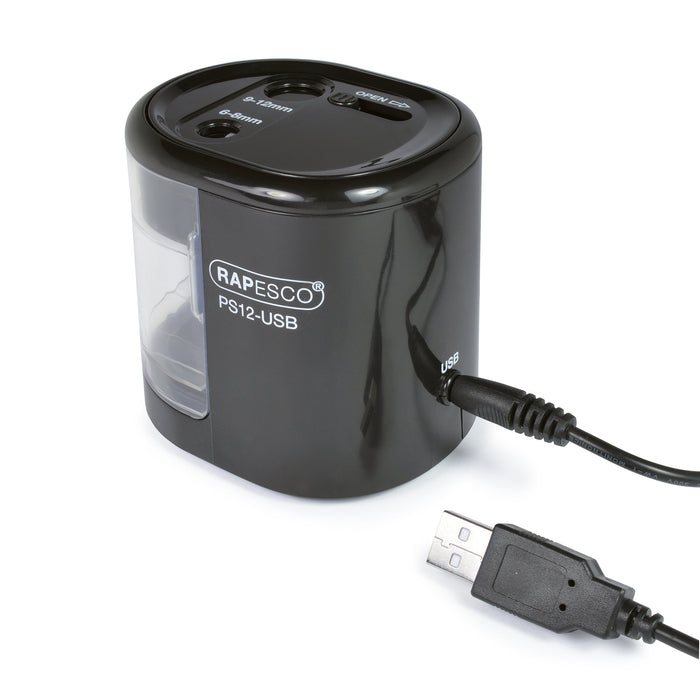 Best Value Rapesco 1449 Automatic Electric USB/Battery Pencil Sharpener, Black