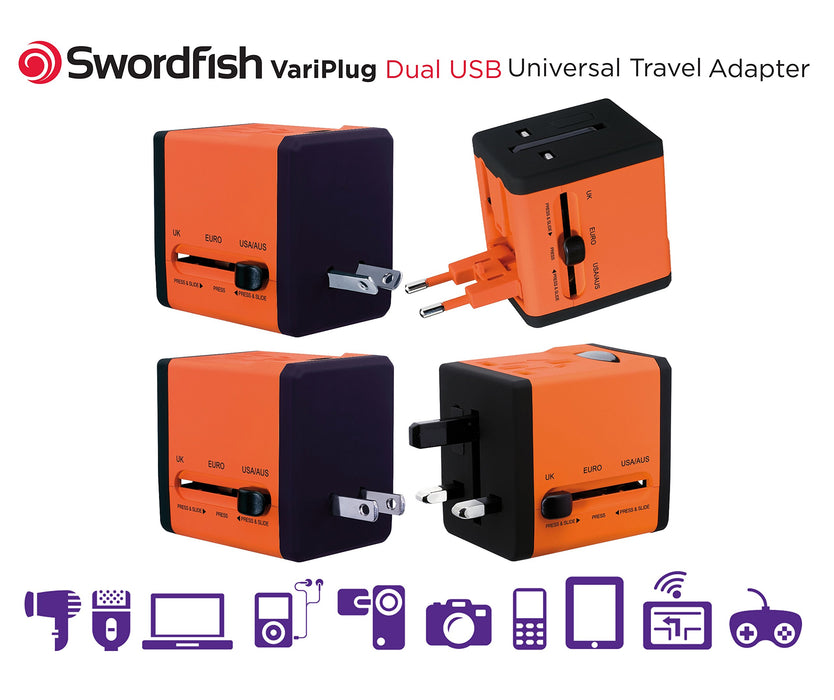 Best Value Swordfish 40253 VariPlug Dual USB Universal Travel Plug Adapter/Charger - Orange