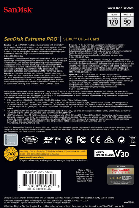 Best Value SanDisk Extreme PRO 64GB SDXC Memory Card up to 170MB/s, Class 10, U3, V30