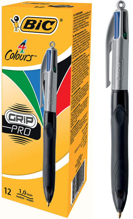 Best Value BIC 4 Colours Grip Pro Ball Pens - Box of 12