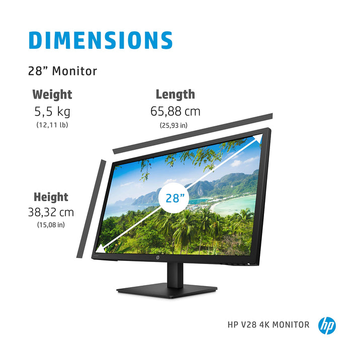 HP V28 - LED monitor - 28" - 3840 x 2160 4K @ 60 Hz - TN - 300 cd/m² - 1000:1 - 1 ms - 2xHDMI, DisplayPort