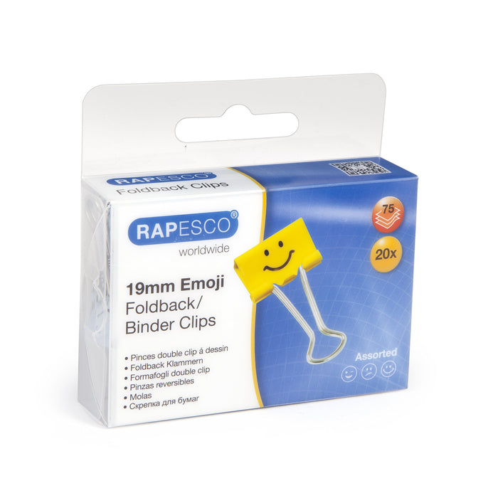 Best Value Rapesco Fold Back/Binder Clip - Emoji's, 19 mm Yellow [Pack of 20]