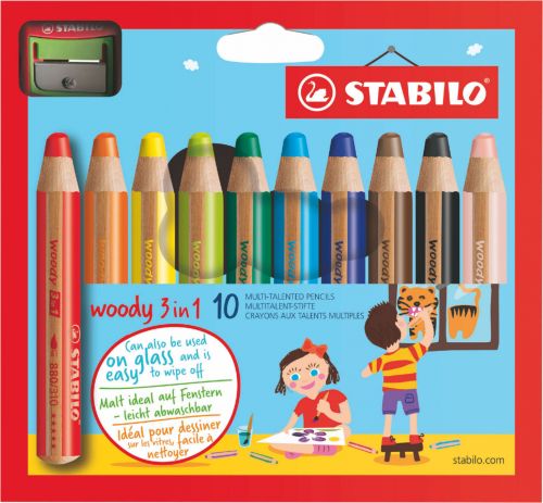 Best Value Stabilo Woody 3 in 1 Colouring Pencils with Sharpener PK10