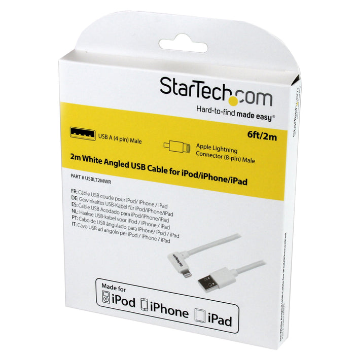 Best Value StarTech.com USBLT2MWR Angled Lightning to USB Cable, 2 m (6 ft), White, Apple MFi Certified