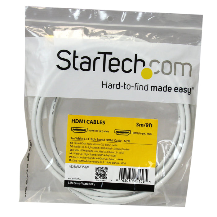 Best Value StarTech.com 3m 10 ft White CL3 In-wall High Speed HDMI Cable - Ultra HD 4k x 2k HDMI Cable - HDMI to HDMI M/M - Audio/Video, Gold-Plated (HD3MM3MW)