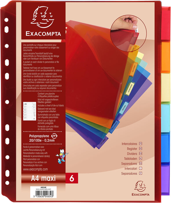 Best Value Exacompta PP Dividers, A4, Maxi, 6 Parts - Multi-coloured