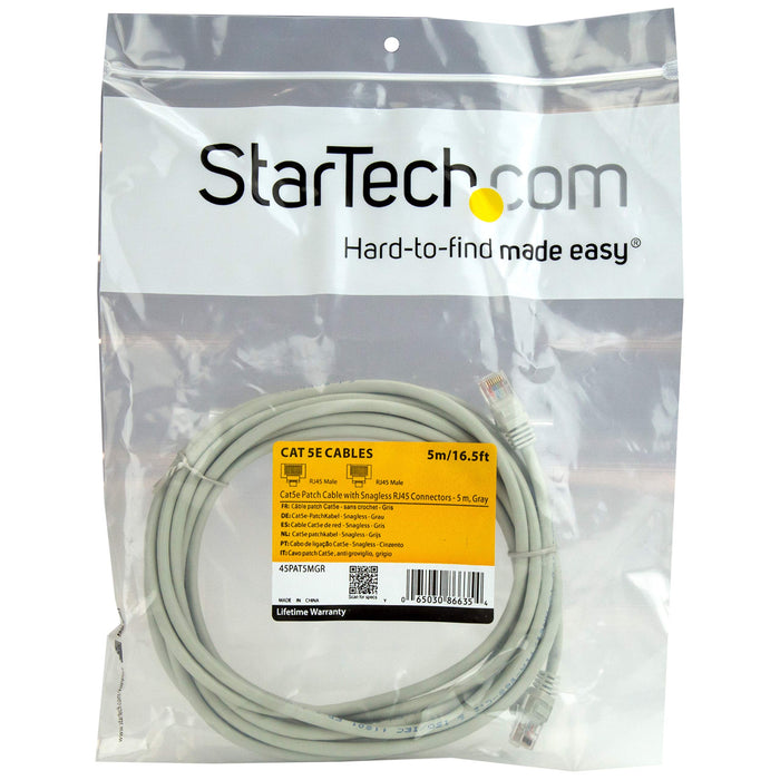 Best Value StarTech.com 45PAT5MGR Cat5e Patch Cable with Snagless RJ45 Connectors - 5m, Grey