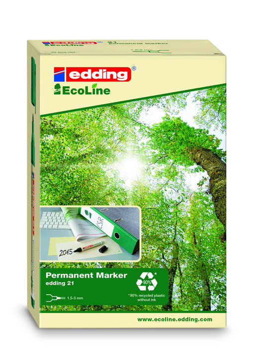 Best Value Edding 21 Ecoline Permanent Marker Recycled Low-odour Bullet Tip Black Ref 21-001 [Pack of 10]