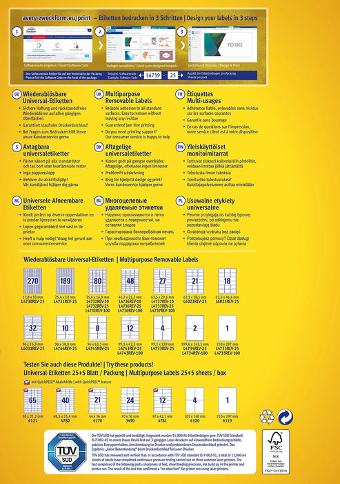 Best Value Avery Zweckform Multi-Purpose Removable Labels for All A4 Printers, 45.7 x 21.2 mm wei (wiederablsbar)