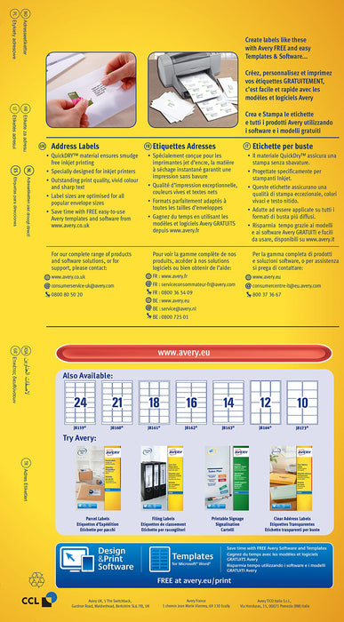 Best Value Avery Self Adhesive Address Mailing Labels, Inkjet Printers, 24 Labels per A4 Sheet, 600 labels, QuickDRY (J8159)