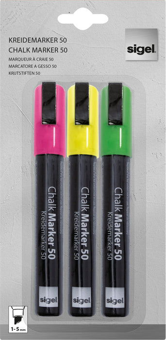 Best Value Sigel GL182 Chalk Marker 50, chisel tip 1-5 mm, Pink/Green/Yellow