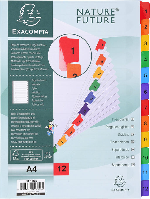 Best Value Exacompta Mylar Printed Indices, A4, 12 Parts (1-12) - White