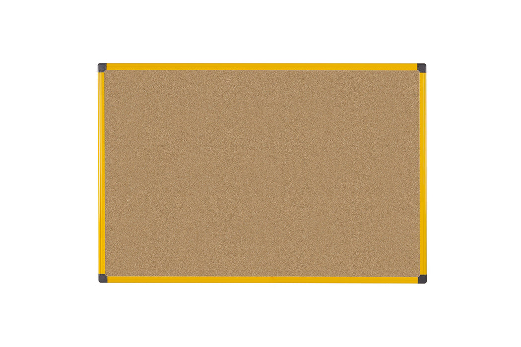 Best Value Bi-Office Cork Notice Board 600x450mm Ultrabrite Yellow Aluminium Frame 90x 60cm