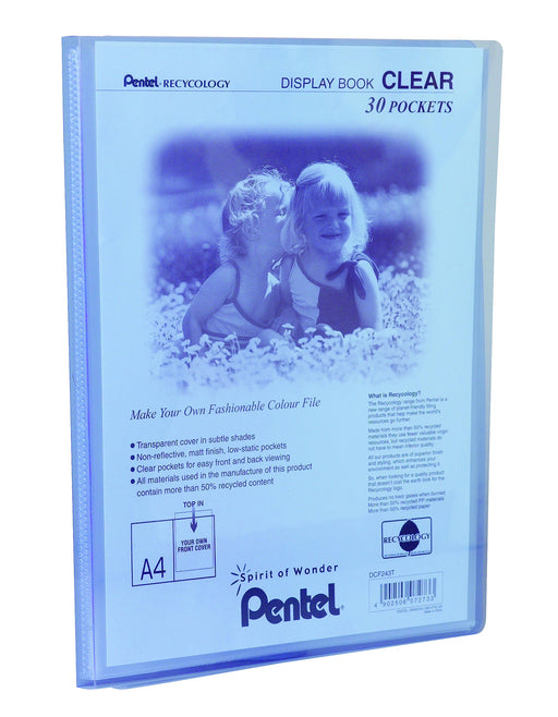 Best Value Pentel A4 Recycology Display Book with 30 Clear Pocket - Blue