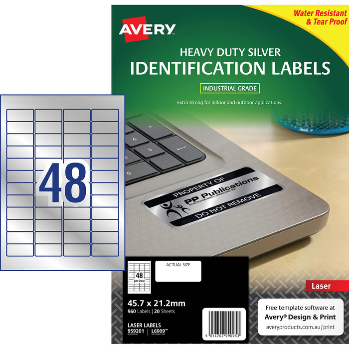 Best Value Avery L6009-20 Extra-Strong Adhesive Silver Heavy Duty Labels, 48 Labels Per A4 Sheet