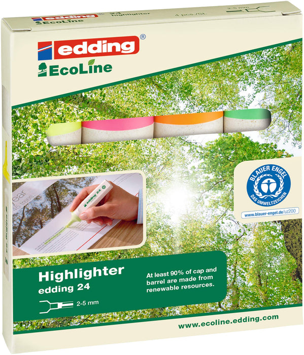 Best Value edding 24 EcoLine Highlighter Chisel Tip Pack of 4 - Assorted