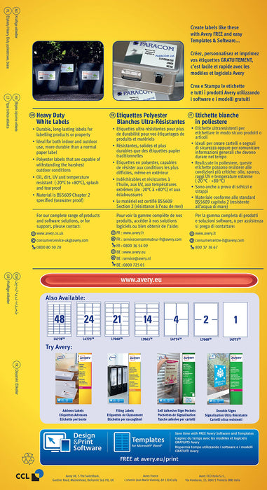 Best Value Avery L4774-20 Extra-Strong Adhesive Heavy Duty Weatherproof Labels, 4 Labels Per A4 Sheet - white