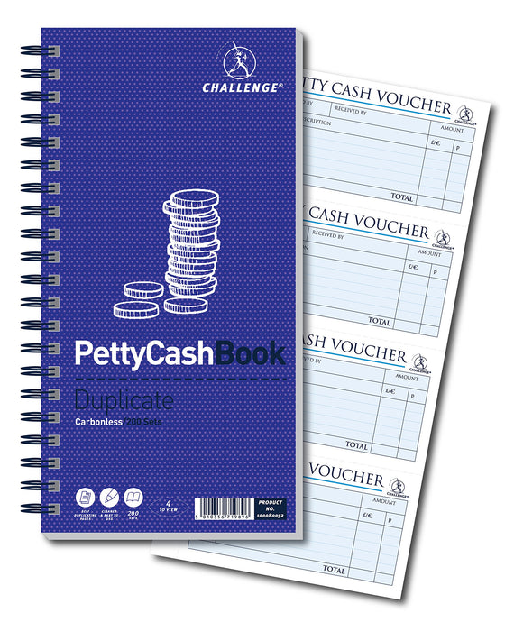 Best Value Challenge 280 x 141 mm Duplicate Petty Cash Book, Carbonless, 200 Pages, Set of 1