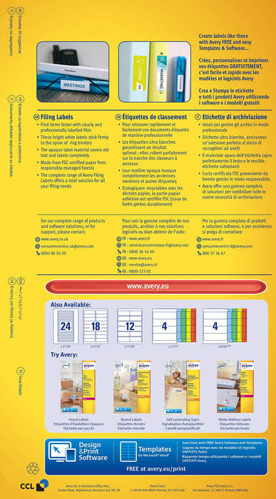 Best Value Avery L7172-25 Self-Adhesive Ring Binder File Labels, 18 Labels Per A4 Sheet