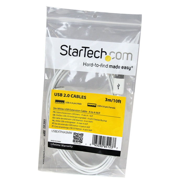 Best Value StarTech.com USBEXTPAA3MW 3 m White USB 2.0 Extension Cable Cord, A to A, USB Male to Female Cable, 1x USB A (M), 1x USB A (F) - White