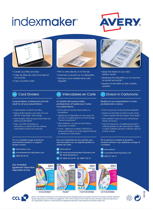 Best Value Avery 01640061 A4 IndexMaker Punched Card Dividers with Printable Clear Tabs, 12 Part Dividers - White