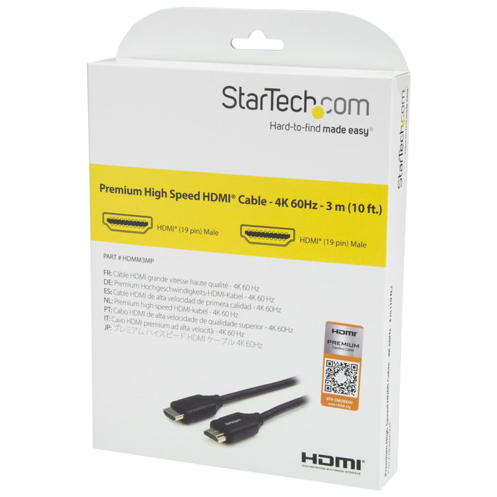 Best Value StarTech.com 3m 10 ft Premium High Speed HDMI Cable with Ethernet - 4K 60Hz - Premium Certified HDMI Cable - HDMI 2.0 - 30AWG