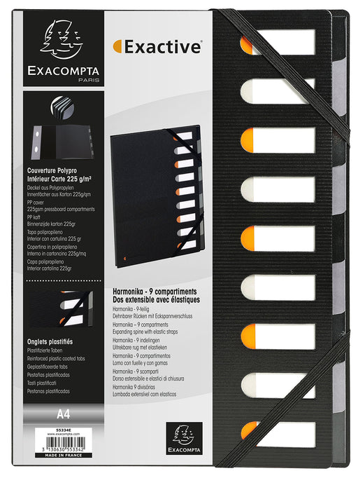 Best Value Exacompta E x active PP Harmonika multipart File, A4, 9 Sections - Black