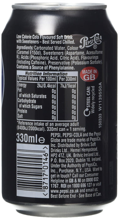 Best Value Pepsi Max Cola Can 330 ml (Pack of 24)