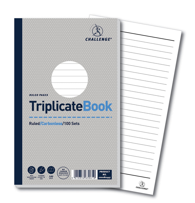 Best Value Challenge 210 x 130 mm Triplicate Book, Carbonless, 100 Pages, Pack of 5