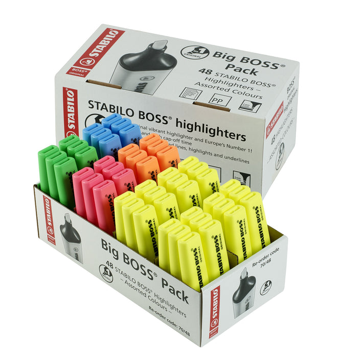 STABILO BOSS ORIGINAL Highlighter Assorted Medium Chisel 2-5 mm Refillable Pack of 48