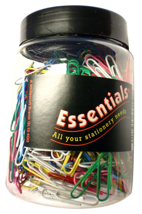 Best Value Whitecroft Essentials Stationery Tubs 32mm Large Plain Paper Clips - Assorted Colours (Pack of 500)