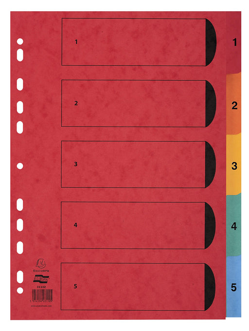 Best Value Exacompta Europa Printed Indices, A4, 225 gsm, 5 Parts (1-5) - Multi-coloured