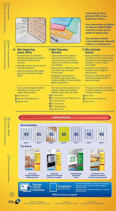 Best Value Avery Self Adhesive Mini Organising Return Address Labels, Laser Printers, 40 Labels Per A4 Sheet, 1000 labels, QuickPEEL (L7654)