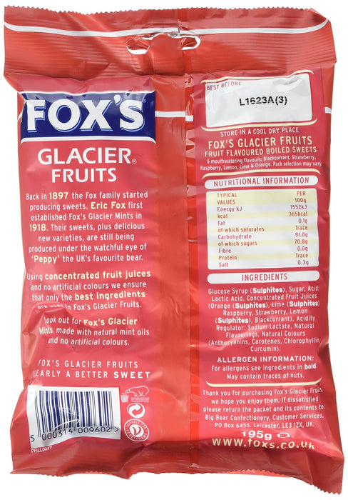 Best Value Foxs Glacier Fruits 195 g (Pack of 12)