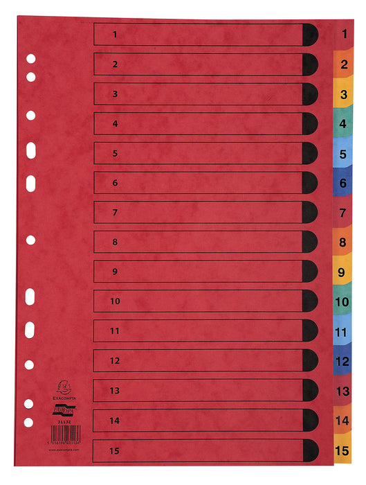 Best Value Exacompta Europa Printed Indices, A4, 225 gsm, 15 Parts (1-15)- Multi-coloured