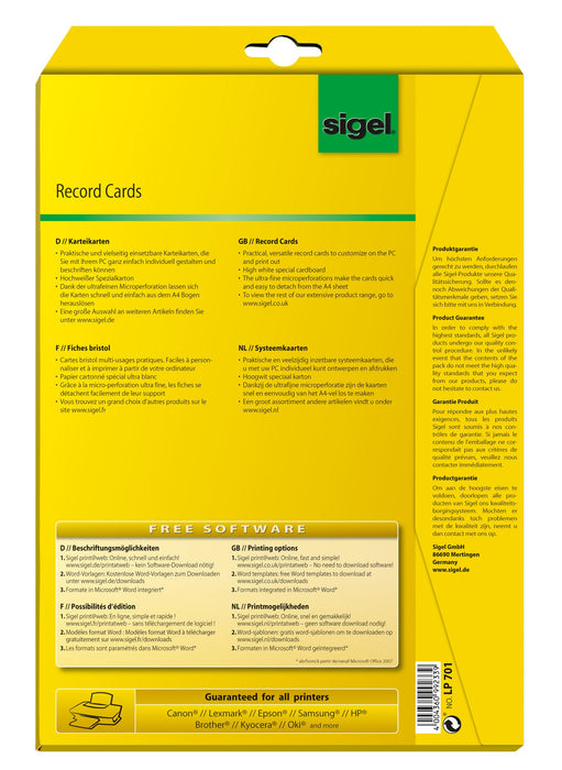 Sigel Business Cards 185 gsm White Pack of 20 Sheets of 8 Cards