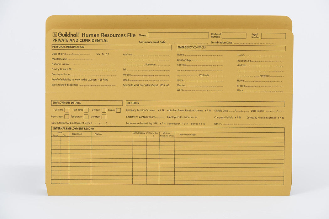 Best Value Exacompta Guildhall Human Resources File, 315 gsm, Foolscap , Pre-Printed - Yellow, Pack of 50