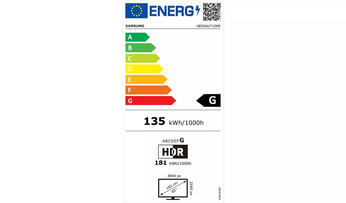 Samsung 65 Inch UE65AU7100 Smart 4K Crystal UHD HDR TV