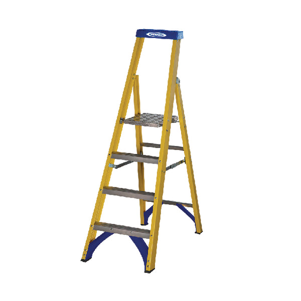 Abru Fibreglass Platform Stepladder 4 Tread Yellow 7170418