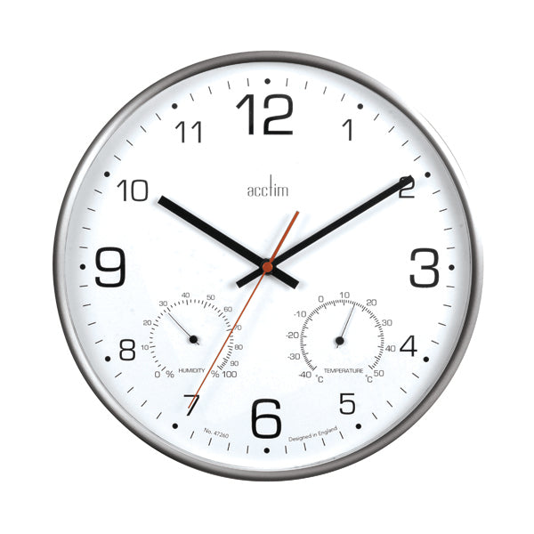 Acctim Komfort 30.5cm Metal Thermo Hygro Wall Clock 29147