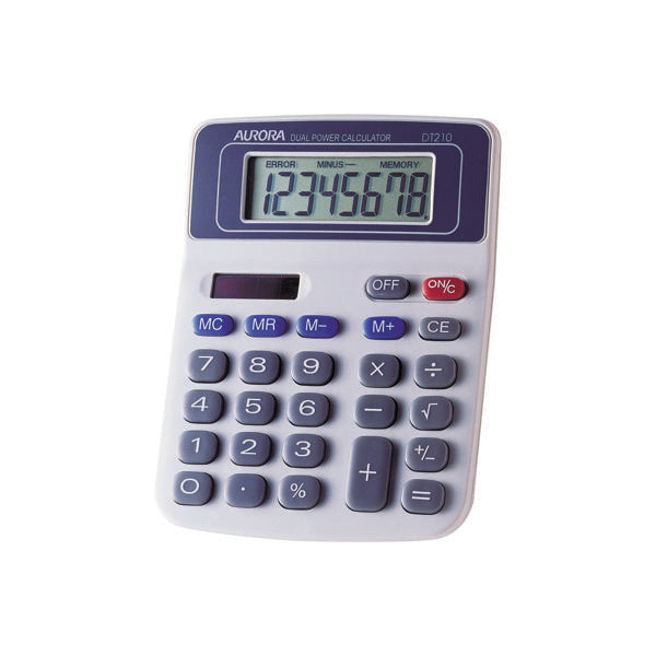 Aurora White/Blue 8-Digit Semi-Desk Calculator DT210