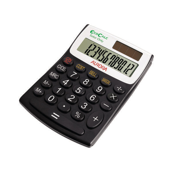 Aurora Black /White 12-Digit Semi-Desk Calculator EC404