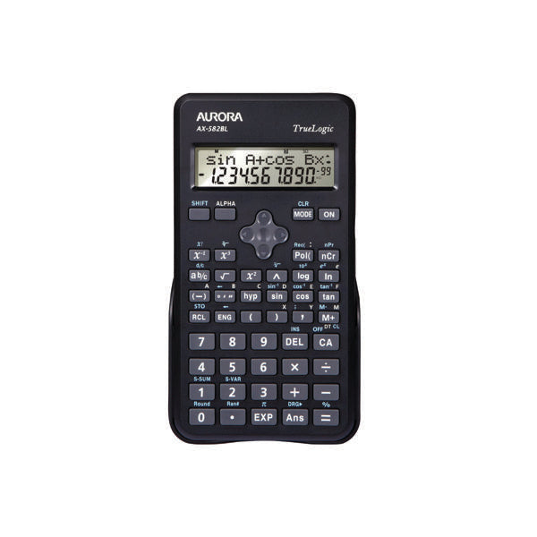 Aurora Black 2-Line Scientific Calculator (2 line display shows both sum and answer) AX582BL