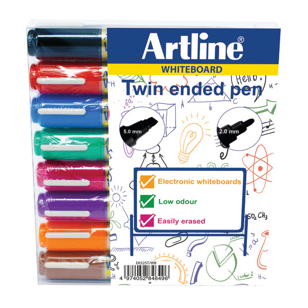 Artline 2-in-1 Whiteboard Marker Bullet/Chisel Tip Assorted (Pack of 8) EK525TA